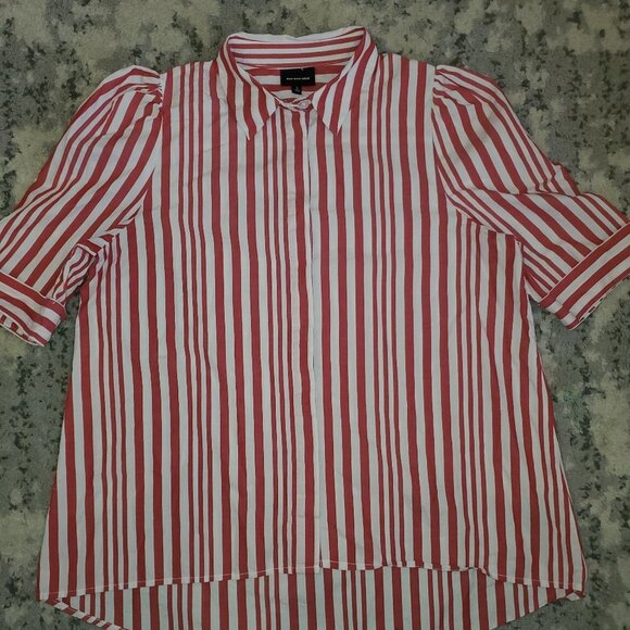 WHO WHAT WEAR Red & White Striped Button Down Size S - Picture 2 of 8